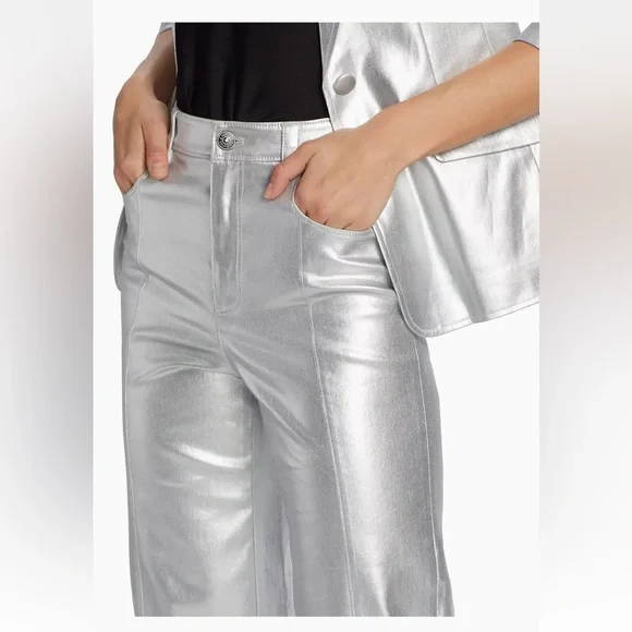 Cinq à Sept Women's Foiled Francine Pants, Silver, 0, Like New - Picture 5 of 6
